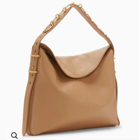 NWT $248 Vince Camuto Letta leather hobo bag tan/beige gold details logo - Picture 2 of 6